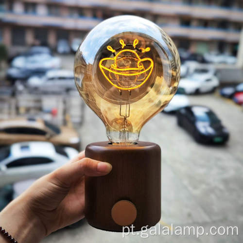 Lâmpada de ambiente recarregável de madeira vintage